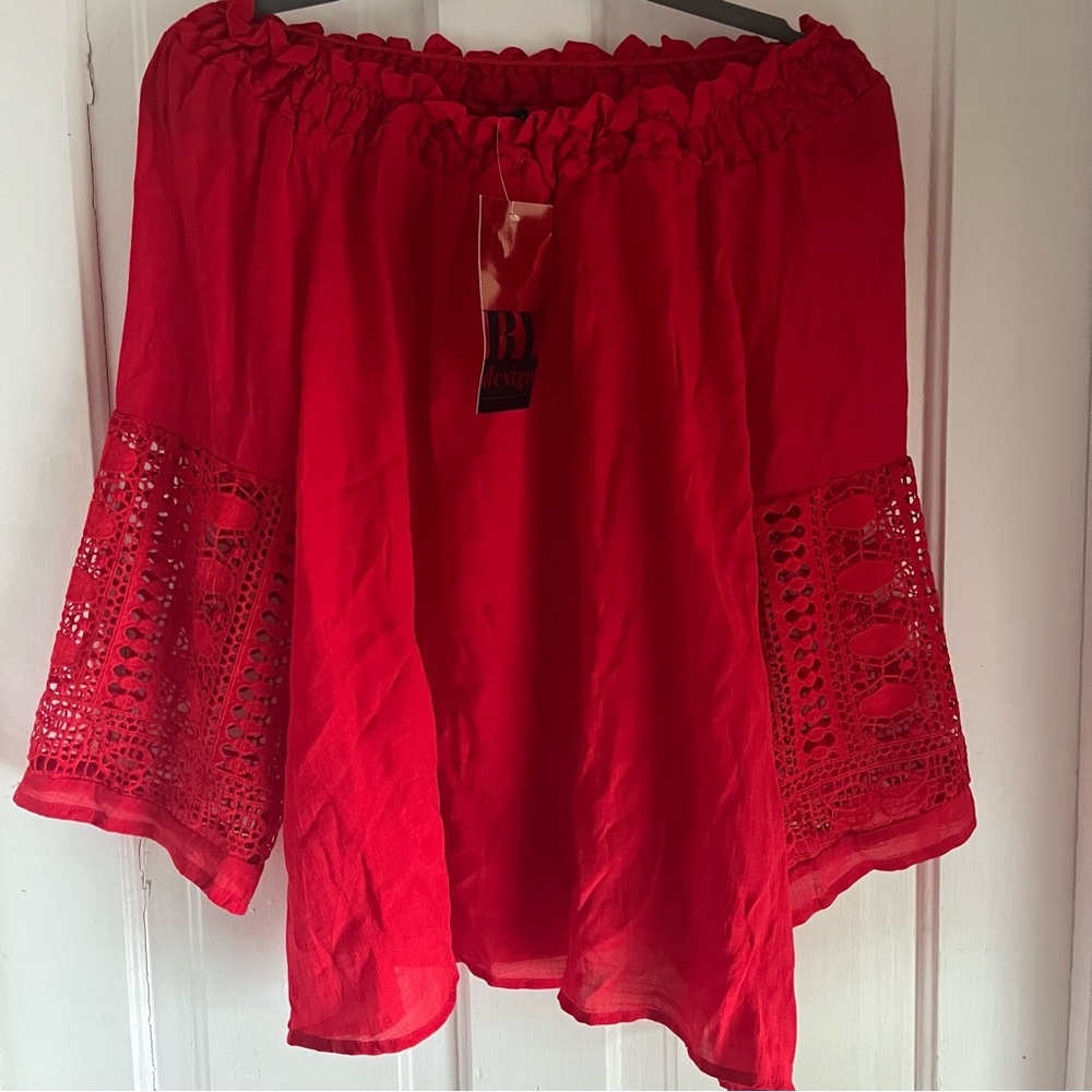 BYdesign red off shoulder blouse with lace detail size XL